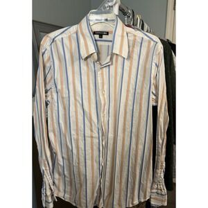 Express 1MX Modern Fit White Button Up Orange And Blue Stripes 2008 VTG Large